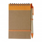 Bloc-notes avec stylo en carton couleur orange deuxième vue