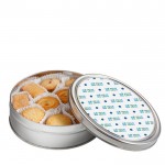 Boîte ronde de 40 biscuits avec couvercle personnalisable couleur argenté vue principale