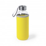 Petite bouteille en verre avec étui coloré couleur jaune