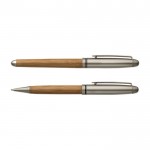 Parure de stylos à bille et roller en bambou couleur bois première vue