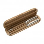 Parure de stylos à bille et roller en bambou couleur bois cinquième vue
