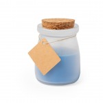 Bougie personnalisable dans pot en verre couleur bleu