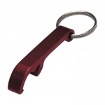Porte-clés en métal avec décapsuleur couleur rouge foncé deuxième vue