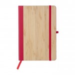 Carnet A5 ligné à couverture en bambou et cuir synthétique couleur rouge première vue