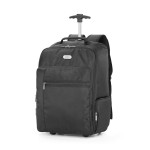 Une combinaison entre un sac à dos et une valise couleur noir avec logo