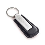 Porte-clés en cuir et métal rectangulaire couleur noir avec logo
