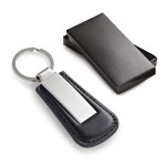 Porte-clés en cuir et métal rectangulaire couleur noir avec étui
