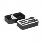Lunch box double avec séparateur et couverts couleur noir troisième vue