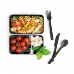 Lunch box double avec séparateur et couverts couleur noir quatrième vue