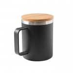 Mug en acier inoxydable recyclé et couvercle en bambou 420ml couleur noir