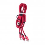 Câble coloré de recharge en nylon à trois connecteurs couleur rouge première vue