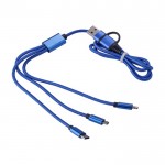 Câble coloré de recharge en nylon à trois connecteurs couleur bleu ultramarine deuxième vue