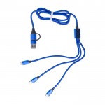 Câble coloré de recharge en nylon à trois connecteurs couleur bleu ultramarine troisième vue