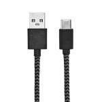 Câble en RPET de 1 mètre à deux connecteurs USB-A et USB-C couleur noir troisième vue