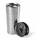 Mug isotherme en inox recyclé à couvercle coulissant 410 ml couleur argenté troisième vue
