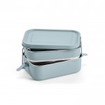 Lunch box double en acier inoxydable recyclé à boucles 1,05L couleur bleu chiné deuxième vue