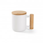 Mug en porcelaine à couvercle et anse en bambou 320 ml couleur blanc