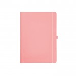 Carnet A4 ligné à couverture rigide en papier recyclé couleur rose vue frontale