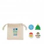 Lot de 4 gommes de Noël avec sac en coton personnalisable avec logo vue avec zone d'impression