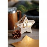 Estrella navideña de madera decorada con luz y cordón para colgar couleur bois vue d'ambiance principale
