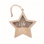 Estrella navideña de madera decorada con luz y cordón para colgar couleur bois quatrième vue