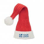 Bonnet de Noël long floqué avec revers et pompon en polyester RPET  vue avec zone d'impression
