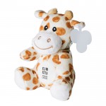 Petite girafe en peluche, yeux cousus, étiquette imprimable couleur multicolore avec zone d'impression