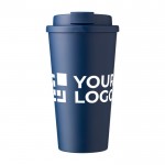 Mug en plastique avec couvercle à vis et ouverture 475ml couleur bleu marine avec zone d'impression