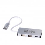 Hub USB en aluminium avec 2 ports USB-A et 1 port USB-C couleur argenté avec zone d'impression