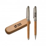 Parure de stylos à bille et roller en bambou avec zone d'impression