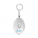 Porte-clés en plastique avec lampe torche LED et mini-alarme avec zone d'impression