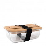 Lunch box en verre avec couvercle et couverts avec zone d'impression