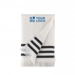 Serviette en coton Fairtrade à franges 70 x 140cm et 300g/m² couleur blanc avec zone d'impression
