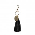 Porte-clés à pompon en coton avec mousqueton doré couleur noir avec zone d'impression