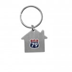 Porte-clés personnalisé avec maison couleur  argenté mat troisième vue avec logo