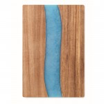 Tabla de cortar de madera de acacia con detalle azul de resina epoxi couleur bois quatrième vue