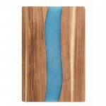Tabla de cortar de madera de acacia con detalle azul de resina epoxi couleur bois cinquième vue