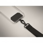 Bracelet lanyard en polyester avec attache pour téléphone couleur noir quatrième vue photographique