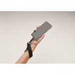 Bracelet lanyard en polyester avec attache pour téléphone couleur noir sixième vue photographique