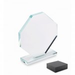 Trophée octogonal en verre avec base rectangulaire assortie couleur transparent