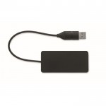Hub USB en aluminium avec 3 ports et câble de 20 cm couleur noir deuxième vue