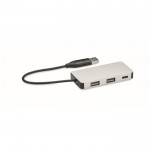 Hub USB en aluminium avec 3 ports et câble de 20 cm couleur argenté