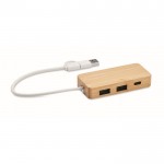 Hub USB en bambou avec 3 ports et câble de 20 cm couleur bois