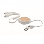 Câble de charge multi-USB rétractable de 90 cm avec bambou couleur blanc