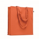 Sac en coton bio coloré à soufflet et longues anses 220 g/m² couleur orange
