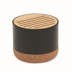 Haut-parleur circulaire sans fil avec bambou et base liège couleur noir