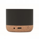 Haut-parleur circulaire sans fil avec bambou et base liège couleur noir cinquième vue