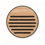 Haut-parleur circulaire sans fil avec bambou et base liège couleur noir huitième vue