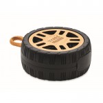 Haut-parleur sans fil en forme de pneu avec cordon couleur bois deuxième vue principale