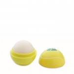 Baume à lèvres SPF10 vanille en ABS forme balle de tennis vue avec zone d'impression